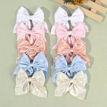 10 шт./набор бархатных заколок-бантиков в горошек для маленькой девочки, детей, заколка для волос для хвостика, вельветовые атласные заколки-автоматы, аксессуары, головной убор