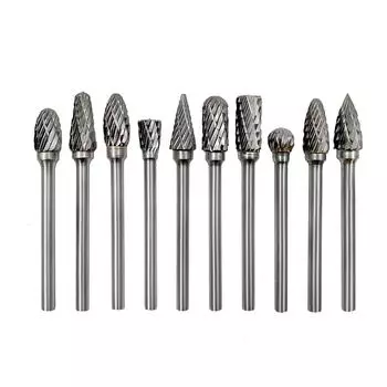 10 шт., набор борфрез из карбида вольфрама, напильники с двойными режущими кромками, шлифовальный станок, гравировальный инструмент, головки для обработки дерева, резьба