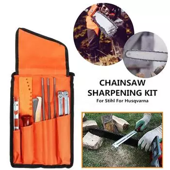 10 шт., набор для заточки бензопилы, деревянная ручка, круглая/плоская направляющая для напильника, инструменты для заточки цепей, набор напильников для пил