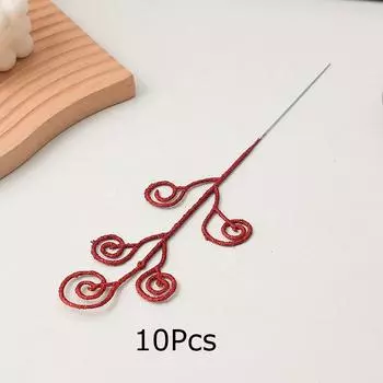 10 шт./набор Искусственный стебель, пик, гирлянда, украшение, кудрявый пик для дерева, свадебные рождественские декоративные цветы, вечеринка, 5 цветов 10Pcs красный