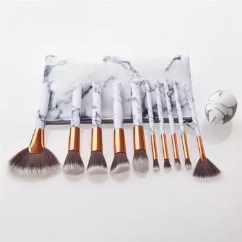 10 шт., набор кистей для макияжа, мягкая основа для волос, пудра, кисть для ресниц, глаз, мраморный узор, набор пуховок для макияжа