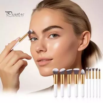 10 шт./набор кистей для макияжа с эргономичной ручкой, портативная многофункциональная основа, рассыпчатая пудра, румяна, тени для век, брови, косметический набор кистей чёрный