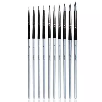 10 шт. набор кистей для рисования с круглой головкой, нейлоновые кисти для волос, акриловая ручка для рисования, масло, акварель, серебро, короткий стержень, поставки для изобразительного искусства
