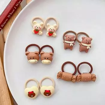 10 шт./набор Милые цветы для девочек Маленький медвежонок Резинки Эластичные резинки для волос Детский держатель для хвостика Скранчи Модные аксессуары для волос
