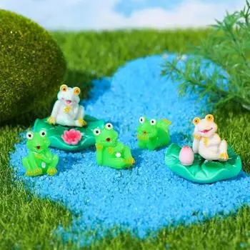 10 шт./набор миниатюрных зеленых лягушек, фигурка мини-листа лотоса, сидящая, лежащая лягушка, украшение, животное