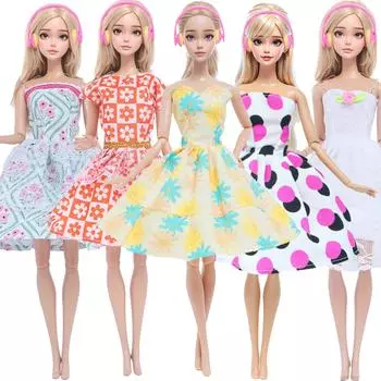 10 шт./набор Одежда и аксессуары для куклы Барби 30 см куклы 5 нарядов платья + 5 пар обуви головные уборы детская игрушка подарок