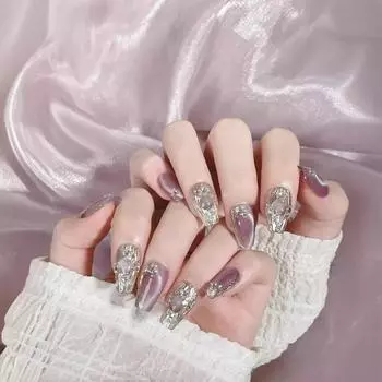 10 шт./набор, полностью ручная работа, носимые наклейки для светотерапии ногтей, готовые накладные ногти Buccellati Purple Boutique, съемные XS