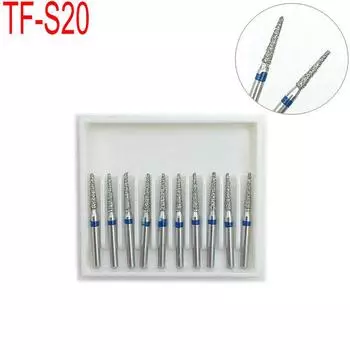 10 шт., набор стоматологических сверл с алмазными борами FG 1,6 мм, подходят для высокоскоростных наконечников, полирующих стоматологических материалов TF-S20