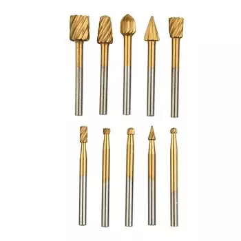 10 шт. Набор сверл HSS Rotary Router Drill Bits Burr Tools Wood Drill Cutting DIY Routing Carving Electric Grind EngravingTool CHINA