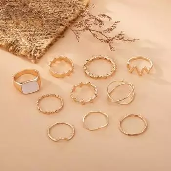 10 шт., набор золотых колец на костяшки пальцев для женщин и девочек, кольца в стиле бохо с поворотным крестом, нерегулярные геометрические кольца, штабелируемые кольца миди, пакет подарков для различных случаев Sets