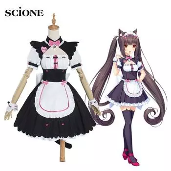 10 шт. наборы для вечеринки Chocola NEKOPARA косплей Chocolahalloween ванильное платье горничной костюм кошка Неко девушка NEKOPARA косплей женский костюм игра S розовый