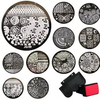 10 шт. наборы штамп + штамп + скребок для штамповки круглых металлических пластин DIY инструменты для ногтей One Size