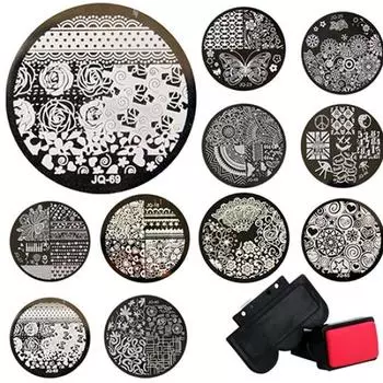 10 шт. наборы штамп + штамп + скребок для штамповки круглых металлических пластин DIY инструменты для ногтей