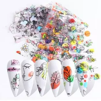 10 шт. наклеек для ногтей с геометрическим рисунком линии лица, легко сочетаются с несколькими цветами для нейл-арта, водные наклейки