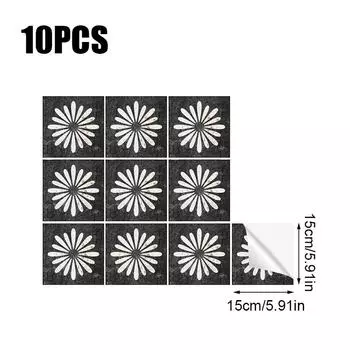 10 шт. наклеек на стену «отклей и приклей» для декора дома, ретро-цветочные самоклеящиеся наклейки на стену 15x15cm жёлтый