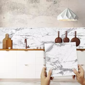 10 шт., наклейка на белую мраморную плитку, кухонный фартук, маслостойкий шкаф, умывальник, водостойкие художественные наклейки на стены 10cmX10cmX10pcs