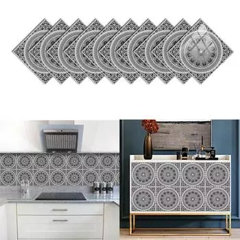 10 шт., наклейка на кирпичную плитку с серым узором мандалы, ремонт дома, кухня и ванная комната, украшение на талию, самоклеящиеся обои 10cm10cm10pcs