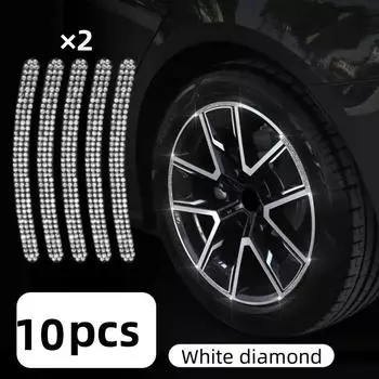 10 шт., наклейка на обод шины автомобиля с бриллиантами и кристаллами, наклейка на автомобильный декор, предупреждающая полоса, ступица колеса, автомобильные аксессуары для женщин чёрный