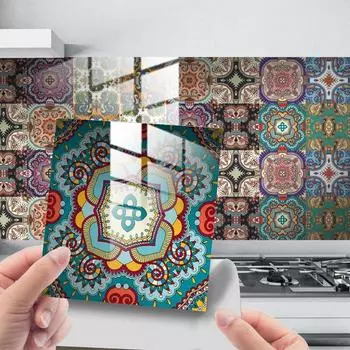 10 шт. Наклейка на стену, самоклеящиеся наклейки на стену из ПВХ, сделай сам, плитка для ванной, кухни, съемная мандала, наклейка в стиле ретро, украшение
