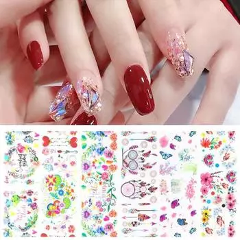 10 шт. наклейки для ногтей креативные модные красочные функциональные ретро цветочные для девочек E