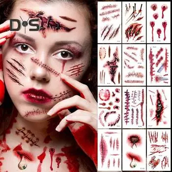 10 шт. наклейки для татуировки на Хэллоуин, шрам, временный косплей, боди-арт, наклейка для детей, пасхальный палец, реалистичный узор, наклейки для лица, жуткая атмосфера вечеринки C