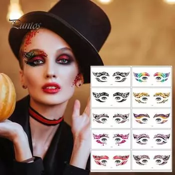10 шт. наклейки для татуировки на лицо на Хэллоуин, летучая мышь, паук, шрам, временная наклейка для косплея, глаз, художественная наклейка для детей, реалистичные принадлежности для вечеринки на Хэллоуин A