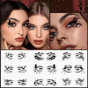 10 шт. наклейки для татуировки на лицо на Хэллоуин, летучая мышь, паук, шрам, временная наклейка для косплея, глаз, художественная наклейка для детей, реалистичные принадлежности для вечеринки на Хэллоуин A