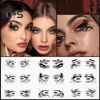 10 шт. наклейки для татуировки на лицо на Хэллоуин, летучая мышь, паук, шрам, временная наклейка для косплея, глаз, художественная наклейка для детей, реалистичные принадлежности для вечеринки на Хэллоуин A