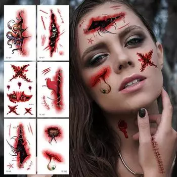 10 шт. наклейки для татуировок на Хэллоуин шрам временный косплей боди-арт деколь дети пасхальные A