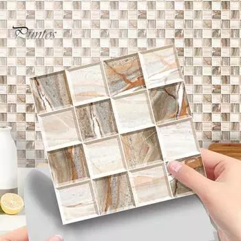 10 шт. наклейки на плитку, элегантный клетчатый дизайн, самоклеящиеся, прочные, термостойкие, съемные декоративные наклейки на стену 10 pcs