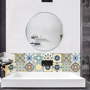 10 шт., наклейки на плитку в богемном стиле, кухонная фартук, маслостойкая ванная комната, водонепроницаемая, домашний декор, наклейка на стену, художественная роспись 10cmX10cmX10pcs