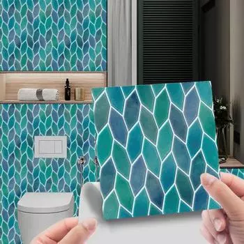 10 шт. наклейки на стену, съемные, против царапин, ПВХ, удобные липкие наклейки, наклейки на стену для ванной комнаты, ванной комнаты синий