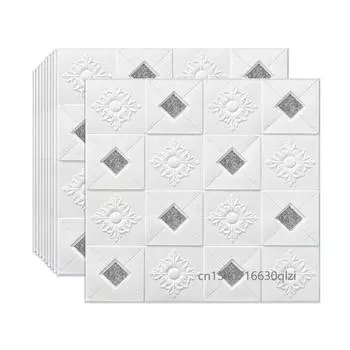 10 шт. наклейки на стену, самоклеящиеся 3D стерео потолочные декоративные панели, пенопластовые обои для гостиной, домашний декор 10PCS синий