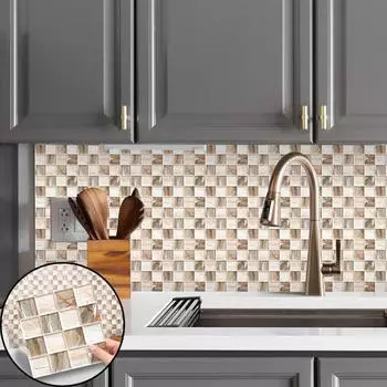 10 шт. наклейки на стену в виде плитки, элегантный клетчатый дизайн, самоклеящиеся, прочные, термостойкие, съемные украшения