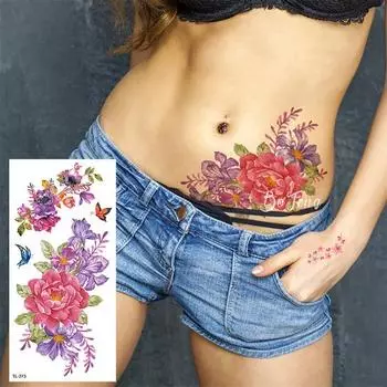 10 шт., наклейки с цветочными татуировками, водонепроницаемые, экологически чистые, переводная бумага, татуировки с цветком розы, цветочные наклейки, женские временные татуировки для боди-арта E