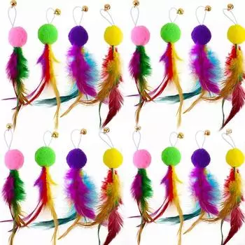 10 шт. Насадки для кошачьей удочки, Игрушки с перьями для кошек, Аксессуары для кошачьей удочки, Ассорти насадок-дразнилок с колокольчиком для котят, живущих в помещении
