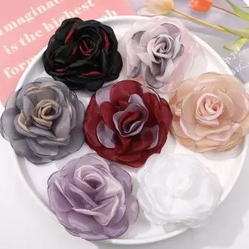 10 шт., нашивка из ткани с цветами, искусственная камелия, аппликация из ткани, заколка для волос, шифоновые нашивки с цветами своими руками чёрный