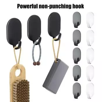 10 шт. настенных крючков, не требуется сверление, отличная липкость, органайзер для прачечной, грузоподъемность 11 фунтов 10 pcs черный белый