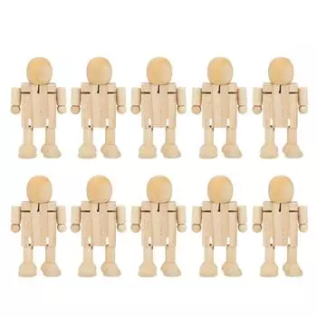 10 шт. незаконченных деревянных роботов, фигурки людей из дерева для самостоятельной живописи, художественных промыслов