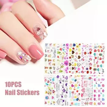10 шт. нежные, простые в использовании, красочные наклейки для ногтей с кружевными розами для женщин E