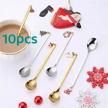 10 шт. Новогодние 2024 рождественские ложки металлические веселые рождественские ложки для праздничной посуды украшения рождественские украшения для рождественских подарков