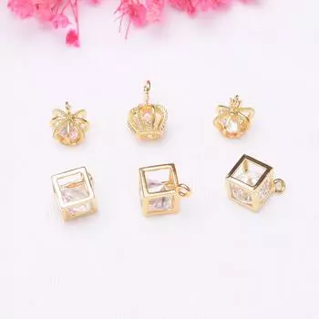 10 шт., объемный квадратный кулон из кристаллов циркония 14 карат, обернутый в золото, кулон в виде короны, серьги «сделай сам», ожерелье, ювелирное украшение, кулон.