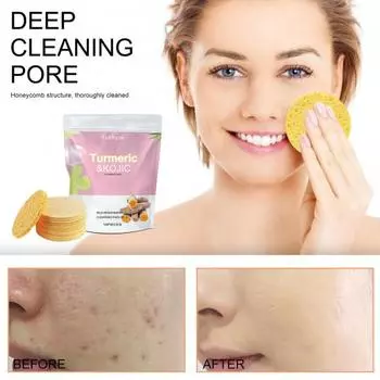 10 шт. Очищающие подушечки с куркумой Спонжи для лица для очищения лица Отшелушивающие многоразовые подушечки для снятия макияжа Осветляют тон кожи Глубоко очищающая косметика жёлтый