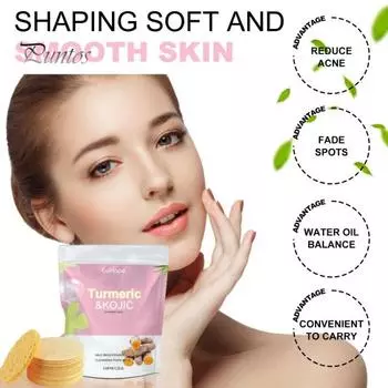 10 шт. Очищающие подушечки с куркумой Спонжи для лица для очищения лица Отшелушивающие многоразовые подушечки для снятия макияжа Осветляют тон кожи Глубоко очищающая косметика жёлтый