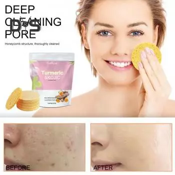 10 шт. Очищающие подушечки с куркумой Спонжи для лица для очищения лица Отшелушивающие многоразовые подушечки для снятия макияжа Осветляют тон кожи Глубоко очищающая косметика жёлтый