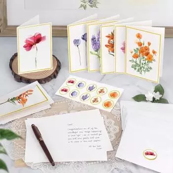 10 шт. открыток с золотым фольгированным цветочным дизайном, поздравительные открытки с конвертами и наклейками на день рождения, свадьбу, годовщину, деловую встречу 10pcs