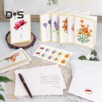 10 шт. открыток с золотым фольгированным цветочным дизайном, поздравительные открытки с конвертами и наклейками на день рождения, свадьбу, годовщину, деловую встречу 10pcs