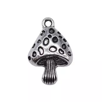 10 шт. ожерелье с подвесками в виде грибов для женщин, цвет античное серебро, 28x18 мм
