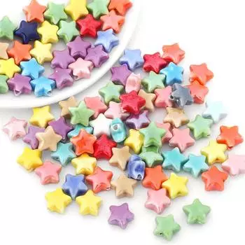 10 шт./пакет, 14 мм, керамические бусины ручной работы с разноцветными звездами, смешанные фарфоровые бусины с пятиконечной звездой для ожерелья, браслета, изготовления ювелирных изделий своими руками разноцветный