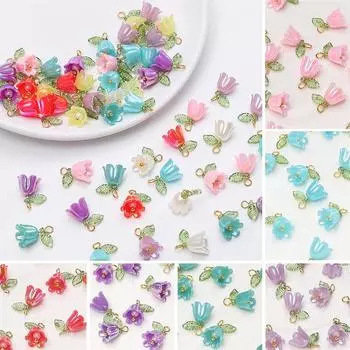 10 шт./пакет акриловый цвет кулон «Ландыш» DIY браслет ожерелье серьги ювелирные аксессуары 11x14mm 10pcs/bag